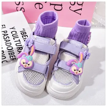 Disney çocuk Örgü Ayakkabı StellaLou Kızların Delikli plaj ayakkabısı Sandalet Karikatür Beyaz Mor Ayakkabı Çorap Boyutu 23-36