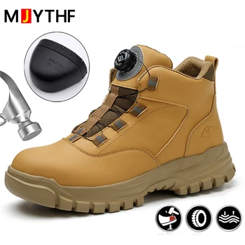 Dönen Düğmeler Erkek Güvenlik botları Sonbahar Kış Çelik Burunlu iş çizmeleri Yıkılmaz Koruyucu Güvenlik Ayakkabıları Erkekler Delinmez