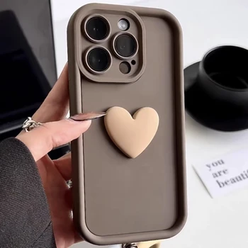 Düz Renk Basit Sevimli 3D Aşk Kalp Kılıfı iPhone XS İçin X 7 8 11 12 13 14 15 Pro Max Artı Kamera Koruma Yumuşak Silikon Kapak