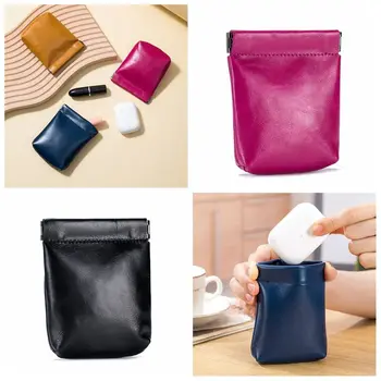 Düz Renk PU Yaprak yaylı çanta bozuk para cüzdanı Kozmetik Çantası Kendinden kapanan saklama çantası Mini Ruj Çantası Küçük Öğe Çanta Açık