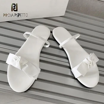 Düz Terlik Ayakkabı Kızlar için Sevimli Papyon Düğüm Sapanlar üzerinde Kayma Katır Siyah Beyaz Hakiki Deri Rahat Günlük Yürüyüş Sapato