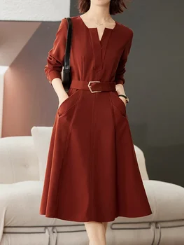Elbiseler Kadınlar için 2024 Yeni Sonbahar Uzun Kollu Katı uzun elbise Kore Zarif Parti Elbiseler Streetwear kadın Giyim Elbise
