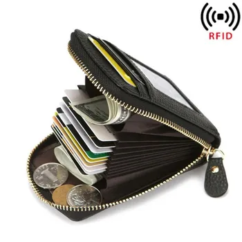 Erkek cüzdan Hakiki Deri Kredi kart tutucu RFID Engelleme Fermuarlı Cebi Erkek çantası Kart Koruyucu Kılıf Cep Çanta Dropshipping