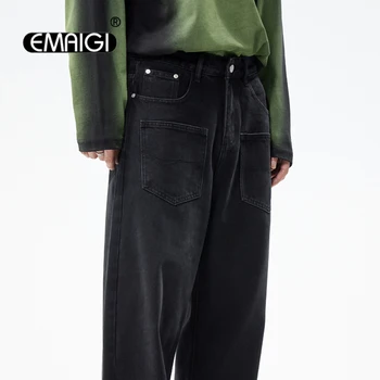 Erkek Gevşek Rahat Cep Vintage Siyah Kot Pantolon Kot Adam Cityboy Streetwear Moda Hip Hop Baggy Kot Pantolon