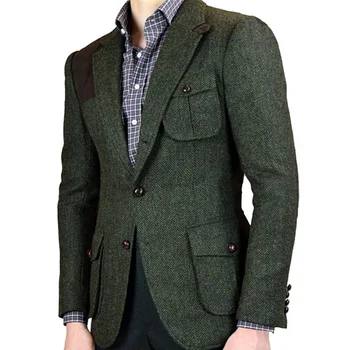 Erkek Takım Elbise 2023 Blazer Bahar 2 Parça (ceket+pantolon) moda Koyu Yeşil Klasik Doruğa Yaka Tek Göğüslü Slim Fit Veste Homme