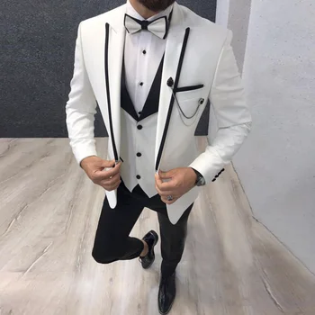 Erkek Takım Elbise 3 Adet Klasik İş Eğlence Düğün Damat Sağdıç Ziyafet Terno Parti Seti Ceket Yelek Pantolon