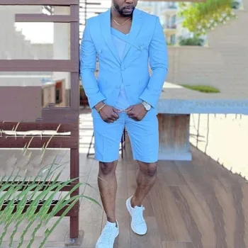 Erkek Takım Elbise Moda Düz Renk İki parçalı Set (Üst+Pantolon) ince Yaka Tek Toka ve Diz şortu iş için Uygun