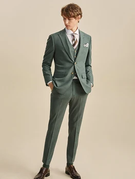 Erkek Takım Elbise Seti Yeşil 2021 Yeni Gelenler Yaz Sonbahar Düğün Damat Giyim İş Adamı Günlük Giyim İnce Tarzı Artı Boyutu 58A