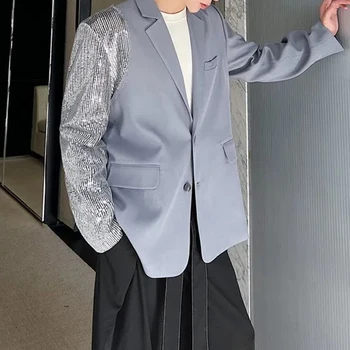 Erkek Y2k Pullu Ekleme Asimetrik Takım Elbise Sonbahar Kış Cinsiyetsiz Moda Zarif Gece Kulübü Sahne Performansı Giyim Unisex