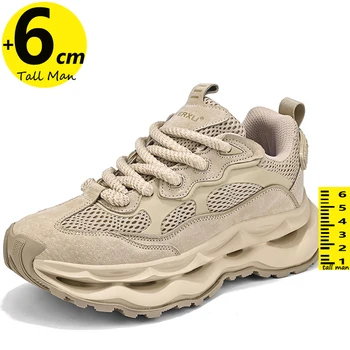Erkek Örgü Asansör Ayakkabı Tıknaz Ayakkabı Oxford Dantel-up 6CM boy uzatan ayakkabı astarı Spor Artı Boyutu 38-44