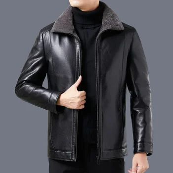 Erkekler Kahverengi PU Faux Kürk Yaka Ceket Boy Kalın Flufffy Peluş Gevşek Sıcak Faux Deri Ceket Artı Boyutu 7xl Kış Rüzgarlık