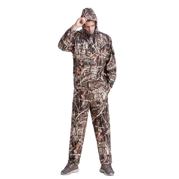 Erkekler Kamış Kamuflaj Giysileri Kapüşonlu Ceket Pantolon Suya dayanıklı Sessiz Açık Kuş Gözlemciliği Giyim Sarı Çim Avcılık Takım Elbise