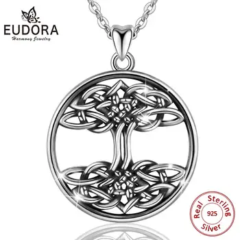 EUDORA 925 Ayar Gümüş irlandalı Celtic Knot Hayat Ağacı Kolye Kolye Erkekler Kadınlar İçin Okside Gümüş Vintage Takı CYD193