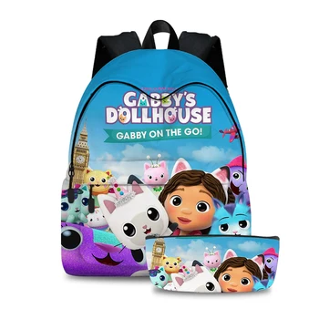 Gabby'nin Dollhouse Sırt Çantası Kalem Çantası 2 adet / takım Öğrenciler Kızlar Hafif Sırt Çantası Çocuk Sırt Çantası Moda Karikatür okul çantası