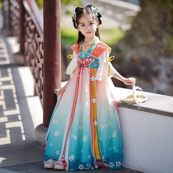 Geleneksel Tang Takım Elbise Kız Peri Kostüm Kelebek Nakış Hanfu Çocuk Çin Tarzı Fotoğraf Cosplay Elbise