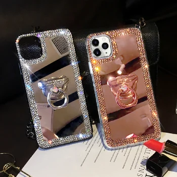 Glitter Kristal 3D Ayı Yüzük Silikon Telefon Kılıfı için iPhone 15 14 13 12 Pro Max 15 artı 11 X S XR 7 8 Artı SE Kapak