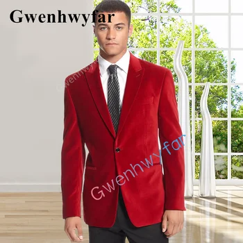 Gwenhwyfar Kırmızı-Kadife-Resmi-Erkek-Takım Elbise-Siyah-Yün-Pantolon-Yüksek Kaliteli-Damat-Düğün-Smokin-Moda