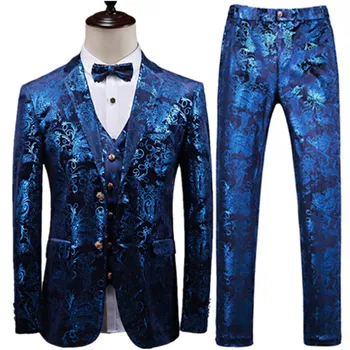 Güzel Düğün Damat Erkekler Klasik Iş 3 Parça Takım Elbise Set Slim Fit Ceket Ceket Erkek Kraliyet Smokin Blazer Pantolon Yelek M-5XL