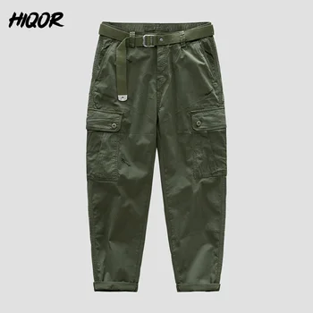 HİQOR Erkekler Ordu Yeşil Taktik Kargo Pantolon Klasik Açık Yürüyüş Trekking Joggers Pantolon Streetwear Çok Cep Pantolon Erkekler için