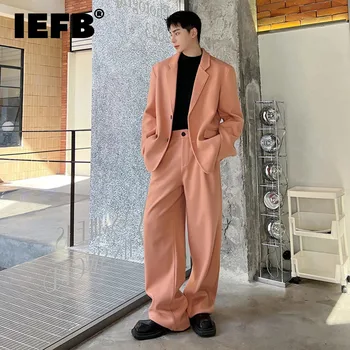 IEFB erkek Takım Elbise Yün Tek Göğüslü Yaka Blazers Düz Geniş Bacak Rahat pantolon Trend Sonbahar Kış İki Adet Set 9C3079