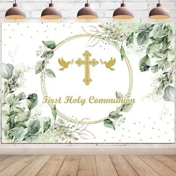Ilk Komünyon Zemin Tanrı Korusun Lvye Çiçekler Vaftiz Parti Dekorasyon Afiş Fotoğraf Arka Plan fotoğraf kabini Prop