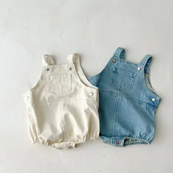 Ilkbahar Ve Sonbahar Yenidoğan Bebek Bebek Erkek Ve Kız Kovboy Kolsuz Tulum Çocuklar Tek Parça Moda Bebek Giyim