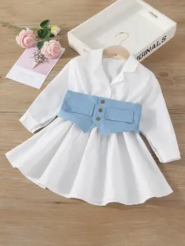 İlkbahar ve sonbahar moda gömlek elbise şişirilmiş kollu prenses elbise çocuklar kız için