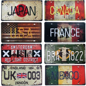 Japonya ABD Meksika İtalya Fransa Bayrağı araba lisansı Plaka Amsterdam Metal Tabelalar Bar Pub Cafe Kulübü ev duvar dekoru Plakaları