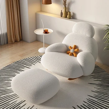 Kabarık Beyaz Oturma Odası sandalyesi Modern Sevimli Zemin Ergonomik oturma odası sandalyesi Salonu Recliner Meuble Salon Ev Mobilyaları