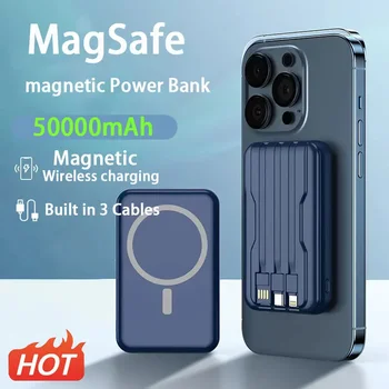 Kablosuz Manyetik 50000mAh Güç Bankası Taşınabilir Powerbank Tip C Hızlı Şarj Kablosu iPhone 14 13 Xiaomi Pil Paketi