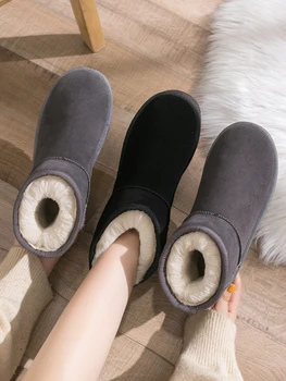 Kadın Deri Çizmeler Takunya Platformu kadın ayakkabısı Botları-Kadın Avustralya Kış Ayakkabı Düz Topuk Yuvarlak Ayak Peluş Med Bayanlar 20