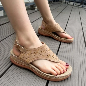 Kadın Kama Sandalet 2023 Yaz Yeni Burnu açık kaymaz Tanga Sandalet Kadın Artı Boyutu Açık rahat ayakkabılar Bayanlar Flip Flop