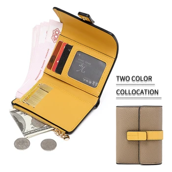 Kadın küçük kompakt kontrast renk küçük cüzdan, PU deri üç kat mini cüzdan KİMLİK kartı ile kart çantası