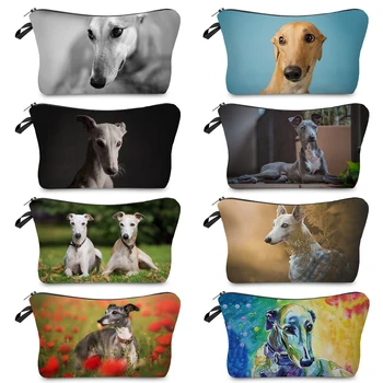 Kadın Seyahat Geli Köpek Baskılı Katlanabilir Tuvalet Kiti Makyaj Çantaları Mini Greyhound Hayvan Baskı Açık Plaj Kozmetik Çantası Bayanlar