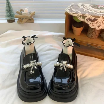Kadınlar için ayakkabı Yüksek Platform Kadın Ayakkabı Elmas Loafer'lar Japon Tarzı Lolita Kristalleri ile Mary Jane Gotik Kapalı Beyaz Bir