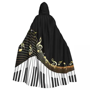 Kapüşonlu pelerin Unisex Pelerin Kapüşonlu Pelerin Cosplay Kostüm Soyut Piyano Tuşları Müzik Notaları İle