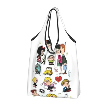Karakterler MAFALDA Anime alışveriş çantası Dayanıklı Büyük Kullanımlık Geri Dönüşüm Katlanabilir alışveriş çantası Yıkanabilir Ekli Kılıfı