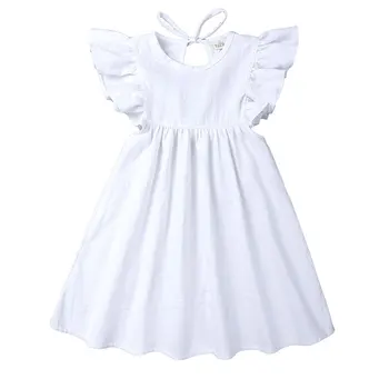 Katı Beyaz Çocuk Giysileri Kız Elbise Yaz Çocuklar Kızlar için Elbiseler Pamuk Kolsuz Fırfır Çocuk Kız Elbise Çocuk Giysileri