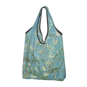 Kawaii Badem Çiçekleri Vincent Van Gogh alışveriş çantası Taşınabilir Çiçekler Boyama Bakkal Omuz Alışveriş Çantası