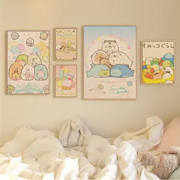 Kawaii Karikatür Pembe Sumikko Gurashi Anime Posterler Duvar Sanatı Retro Posterler ev duvar dekoru