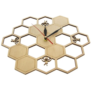 Kesim Ahşap Saat Bal arısı bal peteği Altıgen Doğa İzle duvar saati Geometrik Mutfak sanat dekoru