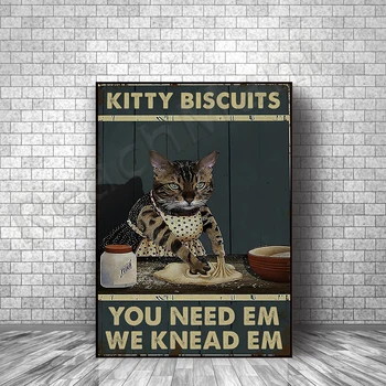 Kittzy Kurabiyeleri Yoğuruyoruz Em Kedi Pişirme Posterine İhtiyacınız Var, Vintage Kitty Posteri, Aşk Pişirme, Komik Kitty, Anne Kedi Hediyeleri