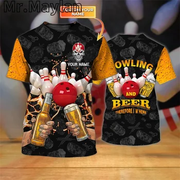 Kişiselleştirilmiş Bowling Bira 3D baskı t-shirt Erkek/Kadın Bowling Takımı Üniforma Tee Gömlek Hediye Bowling Sevgilisi T shirt erkek Üstleri-78
