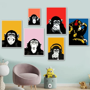 Komik hayvan Orangutanlar duvar sanatı tuval yağlıboya İskandinav Pop Art Posterler ve Baskılar Duvar Resimleri ıçin Oturma Odası Ev Dekor