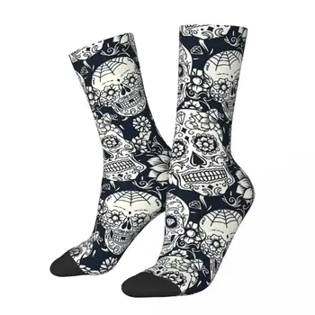 Komik Mutlu Çorap Erkekler için Şeker Kafatası Çiçek Beyaz Harajuku Nefes Desen Baskılı Ekip Çorap Yenilik Hediye