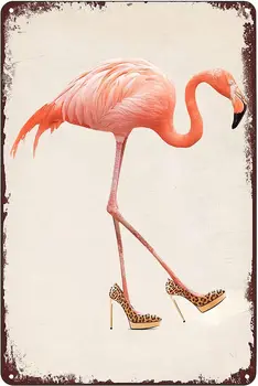 Komik Tabela Pembe Flamingo Vahşi Hayvan Vintage Duvar Dekor Boyama Posteri Plak Ev Mutfak Banyo Plaj