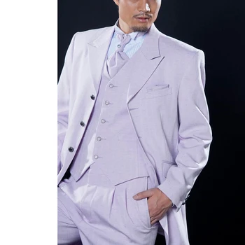 Kostüm Hombre erkek Takım Elbise düğün ışıkları Mor Zarif Terno Smokin Üç Parçalı Ceket Pantolon Yelek Slim Fit Tam Set 2023