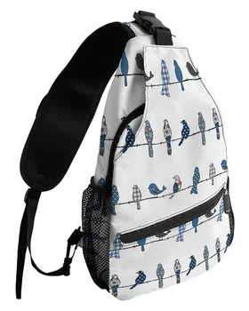 Kuş Kontrol Çiçek Mavi Göğüs Çanta Kadın Erkek Su Geçirmez postacı çantası Kadın Seyahat Spor Bir Omuz Crossbody Çanta