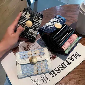 Küçük Çanta Cüzdan Manyetik Düğme Kızlar Para Çantası Kafes Çanta Cüzdan Şerit bozuk para cüzdanı Kadın Para Çantası Kore kart tutucu