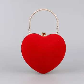 Kırmızı Kalp Tasarım Kadın Debriyaj Küçük Kadife Akşam Çantalar 2023 Parti Düğün Çanta Zarif mini Çanta Kadın B515